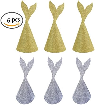 KWJOY Super Glitter Creative Handmade Diy Mermaid Tail Birthday Tea Party hats for Kids Adults Party Decorations Supplies 6 Pack