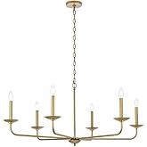 MAKLAINE Modern Mid-Century 6-Light Metal Pendant, Brass Finish, Adjustable Hanging Height, Steel Construction, 42 in Wide Fi
