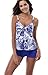 Attraco Women's High Waist Floral Tankini Set Two Piece Swimsuit Blue 14