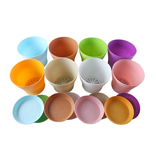 TRUEDAYS 5.5" Plastic Flower Seedlings Nursery Pot/Planter/Flower Pot with Pallet 8 Colors,All