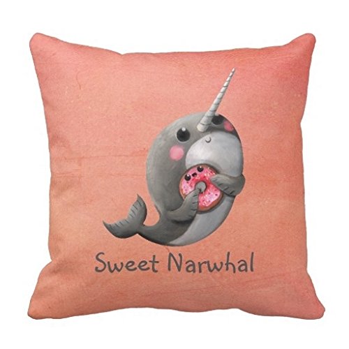 Miss Gaga Medium Shy Narwhal With Donut Throw Pillow Case