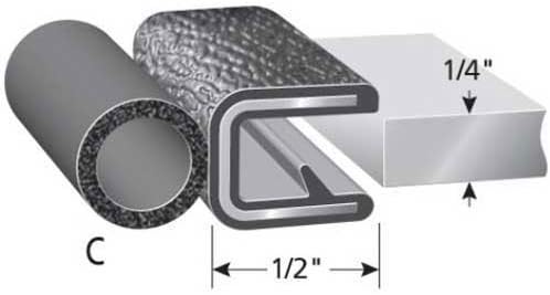 Trim Lok PVC Trim Seal 1/4" Edge, EPDM Sponge Rubber Bulb On Side, 3/8" Bulb, 1/2" Leg, 250' OAL
