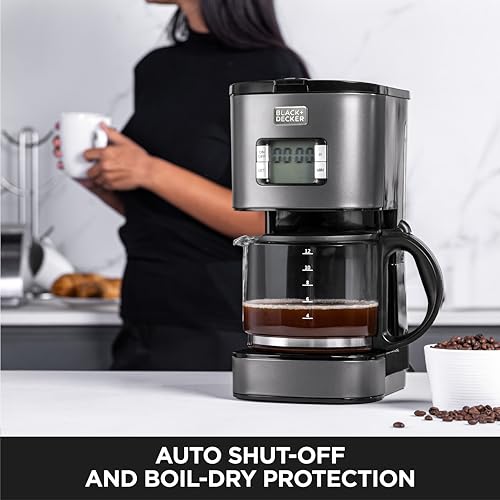 BLACK+DECKER Premium 12 Cup Stainless Steel Coffee Maker – Programmable Timer, 12 Cup Markings, LCD Display with Digital Controls, 1.5L Glass Carafe, Drip-Stop, Dishwasher Safe | SSCM125-B5