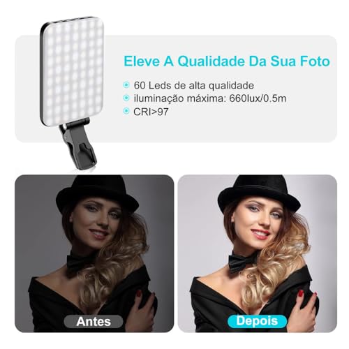 Luz de selfie para Vídeo com Presilha perfeito para Celular, Computador, Portátil, Recarregável USB, para Fotografia, Selfie, Videoconferência, Led premium