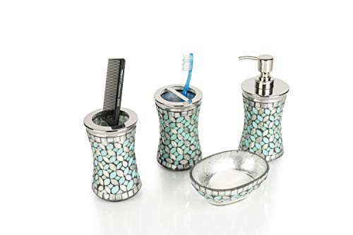 nu steel Sea Foam Collection Bathroom Accessories, 4 Bath Set Including Soap Dish, Lotion Dispenser, Tumbler Mug…