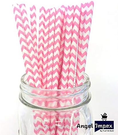 Angel Impex Pink Zig Zag Mix Paper Straw 50 Pieces 6MM Biodegradeable Straws for Christmas Eve's, Birthday's, Party's, Cocktail's, Mocktail's