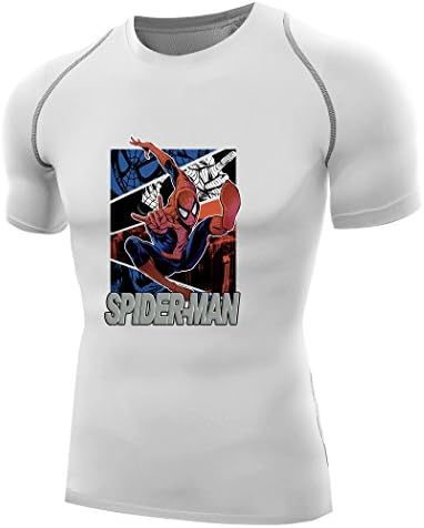 HJGBEDS Men Spiderman Tee Shirts Compression Tops XLarge White