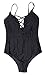 One Pieces Solid Floral Pin Up Sexy Women Front Strappy Cross Swimwear-KJQ999-BK4 Black