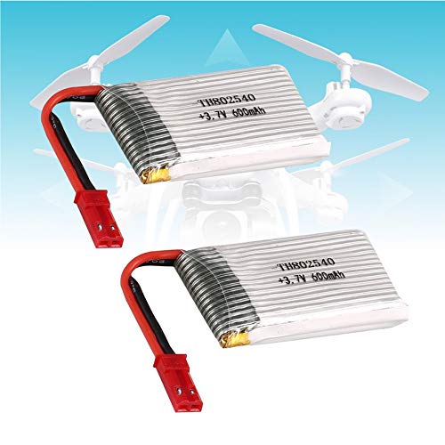Florenceenid 2PCS 3.7V 600mAh JST Plug Li-po Battery for X5C X5SW RC Drone Quadcopter Aircraft UAV Spare Part Accessories Model