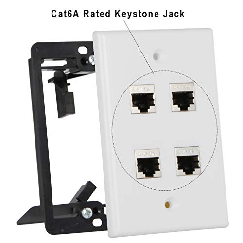 Wi4You Wall Plate 4 Port, Single Gang RJ45 Wall Plate + Mounting Bracket + Full