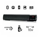 Bluetooth Speaker, Suliko 10W Bluetooth sounds bar with Clock, FM Radio, 1800mah Rechargeable Battery, Built-in Mic, Dual-Driver Sounds Bar with Superior Sound for Bedroom, Kitchen, Party - Black