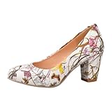 Charm Foot Fashion Floral Print Womens Chunky High Heel Pumps