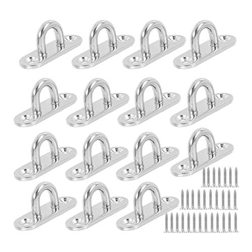 Hopbucan 15 Pcs Stainless Steel Ceiling Hook Ring Hooks,Pad Eye Plate U Hooks, Wall Mount Hook Hanger with 30 Pcs Screws