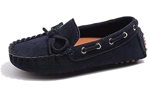 BININBOX Toddler Boys Girls Loafer Shoes Soft Suede Leather Slip On Moccasin Flat Boat Dress Shoes School Daily Walking Shoes