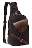 Aidonger Body Purse Chest Bag Bodybag Canvas and Leather Messenger Bag (Black)
