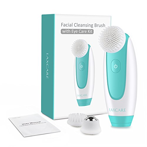 Facial Brush, Laxcare Waterproof Face Brush Facial Cleansing Brush with 3 Brush Heads for Deep Pore Cleansing, Eye Massage, Green - Thumbnail 5