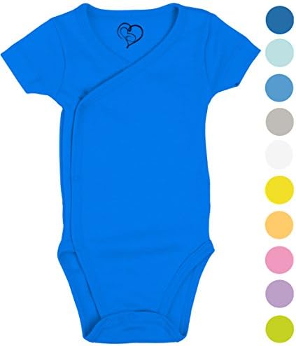Boys Girls Baby Bodysuit made with Organic Cotton - Short Sleeve Kimono Style with Side Snaps Bodysuit and Gloved Sleeve - Deep Blue 3M