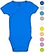 Boys Girls Baby Bodysuit Made with Organic Cotton - Short Sleeve Kimono Style with Side Snaps Bodysuit and Gloved Sleeve - Deep Blue 6M