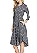 NICIAS Women Polka Dot 3/4 Sleeve Casual Dress Tunic Vintage Loose Swing Pleated Midi Dress with Pockets Grey M