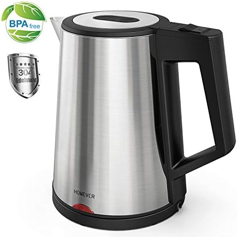 HOMEVER Bouilloire Électrique, INOX 1.7L Ébullition Rapide pour Le Thé, Acier Inoxydable,Arrêt Automatique, Bouilloire sans BPA, Protection Anti-ébullition à Sec,1800W[Classe Énergétique A+++]