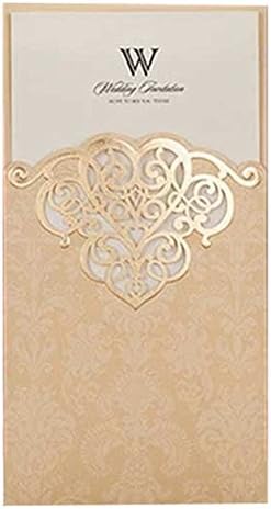 Laser Cut Vintage Elegant Pocket Wedding Invitations Cards Gold Set for Marriage Birthday Bridal Shower Heart with Envelopes Seals(15Pcs )