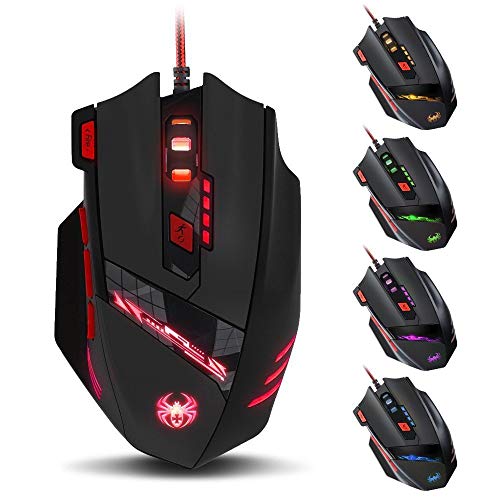 Gaming Mouse Wired,Zeltes 9200 DPI Gamge Mouse,8-Piece Weight Tuning Set,Multi-Modes LED Lights Ergonomic Mouse,USB MMO Gaming Mice for Laptop, PC, Tablet, Computer, Mac,Black