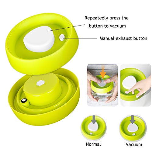 Folinstall 2 Pcs 30 oz（880ML）Glass Jars Vacuum Sealer, Airtight Glass Preserving Jars with Green Vacuum Sealed Airtight Lid, No Need a Separate Pump, High Borosilicate Mason Jars - Thumbnail 2