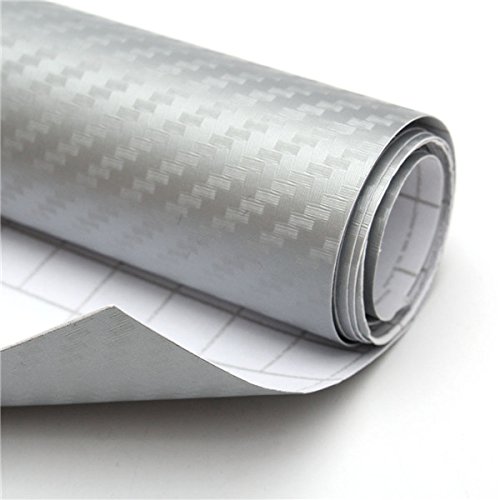 4D Car Vinyl Wrap Carbon Fiber Sheet Wrap Roll Waterproof Vehicle Sticker Film Wrapping Decals Exterior & Interior DIY Decoration for Phone/Car/PC/Motorcycle/Bicycle/Guitar(15250cm) (Silver)