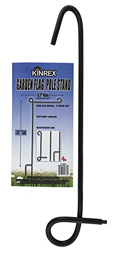 KINREX Garden Flag Stand - Garden Flag Pole - Flag Holder - 35" Tall x 15.5" Wide - Black Metal 3 Piece Set