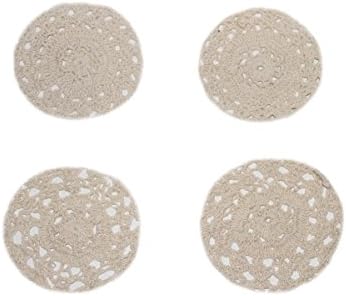 SARVSIDDHI Handmade Round Crochet Lace Table Mats Set | Delicate and Pretty Table Mats for Elegant and Fresh Look to Fine Dine (Beige Place Mats (Set of 8), 4")