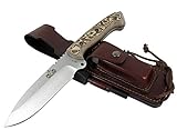 CELTIBERO DESERT - Premium Quality Outdoor / Survival / Hunting / Tactical Knife - Stainless Steel MOVA-58 with Genuine Leather Multi-positioned Sheath + Sharpener Stone + Firesteel. Made in Spain