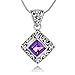 Sterling Silver Filigree Amethyst Gemstone Square Pendant Necklace w/ 18