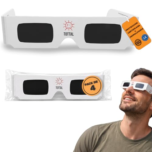 Tottal Gafas Eclipse Solar Homologadas ISO 12312-2 Agosto 2026 Gafas Protección Certificadas CE + Filtro Seguro UV/IR Ligeras + Cómodas + Fácil de Usar Glasses