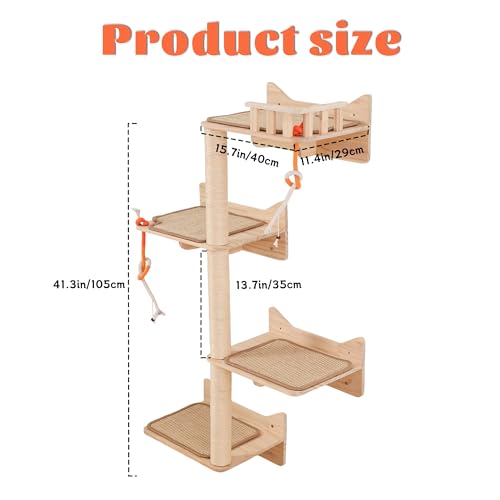 MIUZMORE Cat Tree Wall - Set of 7 Shelves and Platforms with Sisal Scratching Posts, Wall Mounted Furniture for Large Indoor Cats, Space Saver