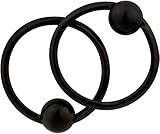 Pair of 2 Rings: 16g 3/8 Inch Surgical Steel Black IP Plated Captive Bead Hoop Earrings