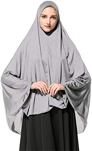 BOOBODA Women's Prayer Khimar Ready to Wear Long Hijab with Under Scarf in Soft Turban Hat （Gray，M）