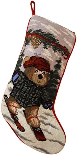 Christmas stockings with bear skiing can be personalized, large christmas stocking holders for gift fillers and stuffers, great xmas stocking for kids and pets