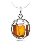 Honey Amber Cube Millennium Collection Sterling Silver Spherical Pendant Snake Chain
