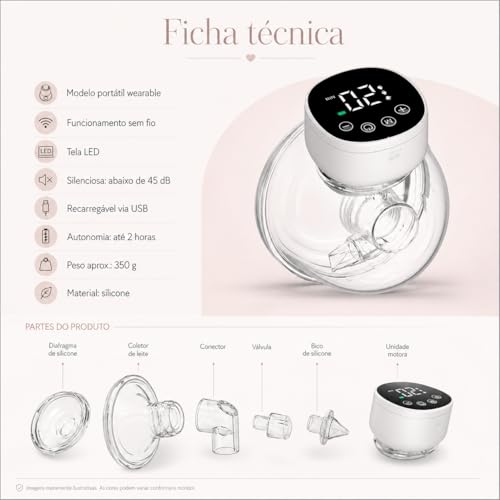Bomba Extratora de Leite Elétrica Portátil Wearable Recarregável Silenciosa com Tela LED USB para Amamentação