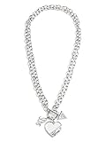 GUESS Women's Silver-Tone GUESS Heart Link Necklace
