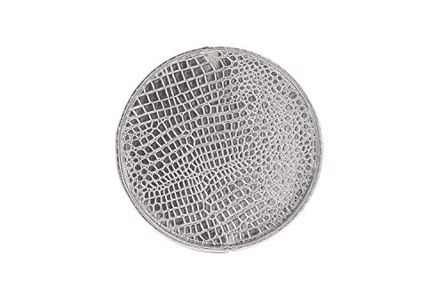 Silver Dia 13.5'' Round Glossy Croc Decorative Ottoman Coffee Table Serving Tray Cosmetic Vanity Tray for Perfume Jewelry Makeup By Decor Trends (1, 1 Silver)