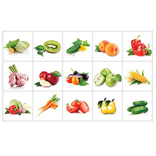 BIBITIME Vegetables Fruits Kitchen Wall Tile Oil Proof Sticker Kiwifruit Cucumber Pepper Onion Eggplant Apple Corn Carrot Tomatoes Pear Decor Decal Peel and Stick for Dining Room Restaurant