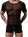WINDAY Men's Sexy Underwear T-Shirt Long Sleeve Mesh Top Undershirt Nightwear Black