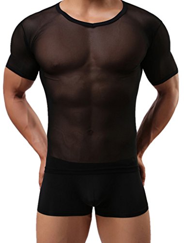 Winday men s sexy underwear t-shirt long sleeve mesh top undershi…