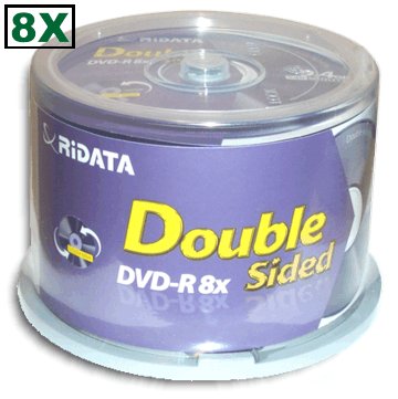 Ridata 9.4 GB 8X Double-Sided DVD-R's 50-Pak Cakebox
