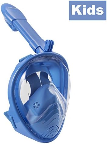 Aidong 180° Full Face Snorkel Mask with Panoramic View Anti-Fog Design,Foldable Storage,See More With Larger Viewing Area Than Traditional Masks (180° Panoramic/Blue, XS-For(5-11)Years old kids)
