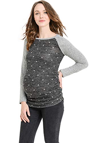 Women's Maternity Sweater Knit Tops - Long Sleeve, Ruched, Raglan, Casual, T-Shirts (Charcoal Dot/H Grey, M)