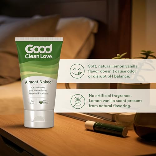 Good Clean Love Almost Naked Water-Based Lube, Personal Lubricant with Organic Aloe Vera, Safe for Adult Toys & Condoms, pH-Balanced, Clean Intimate Wellness Gel for Men & Women, 4 Oz