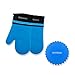 Detachable Silicone Oven Mitt - Oven Mitts with Quilted Cotton Lining - 1 Pair of Professional Heat Resistant Potholder Gloves - Washable - Blue