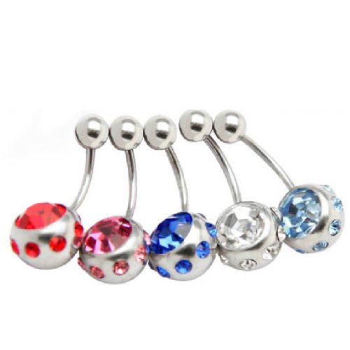 Thenice 5 Pcs 16g Big Crystal Ball Needle Navel Rings Stud Body Piercing - Thumbnail 7